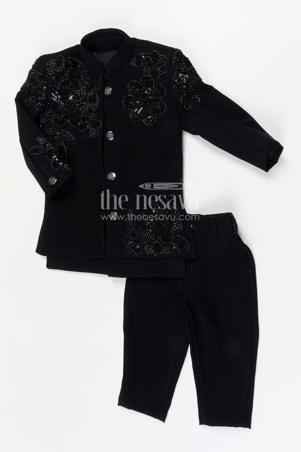 The Nesavu Boys Jacket Sets Boys Ethnic Jackets Set for Weddings and Festive Occasions Nesavu Nesavu boys viscose silk blend jacket set with velvet embroidered jacket for weddings and festive wear