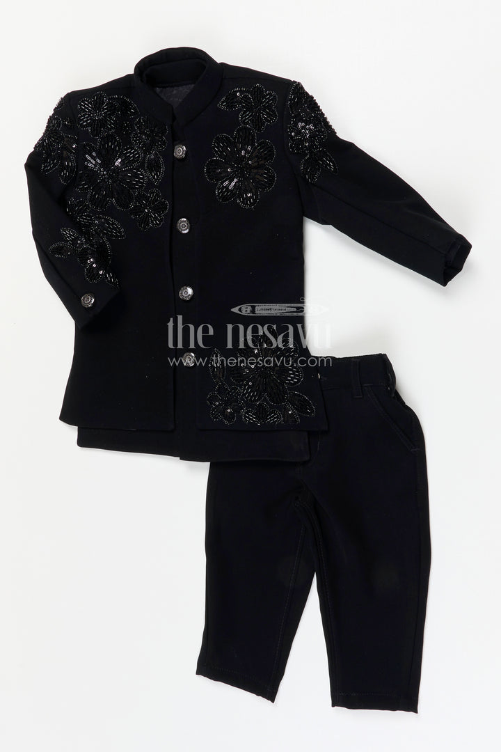 The Nesavu Boys Jacket Sets Boys Ethnic Jackets Set for Weddings and Festive Occasions Nesavu Nesavu boys viscose silk blend jacket set with velvet embroidered jacket for weddings and festive wear