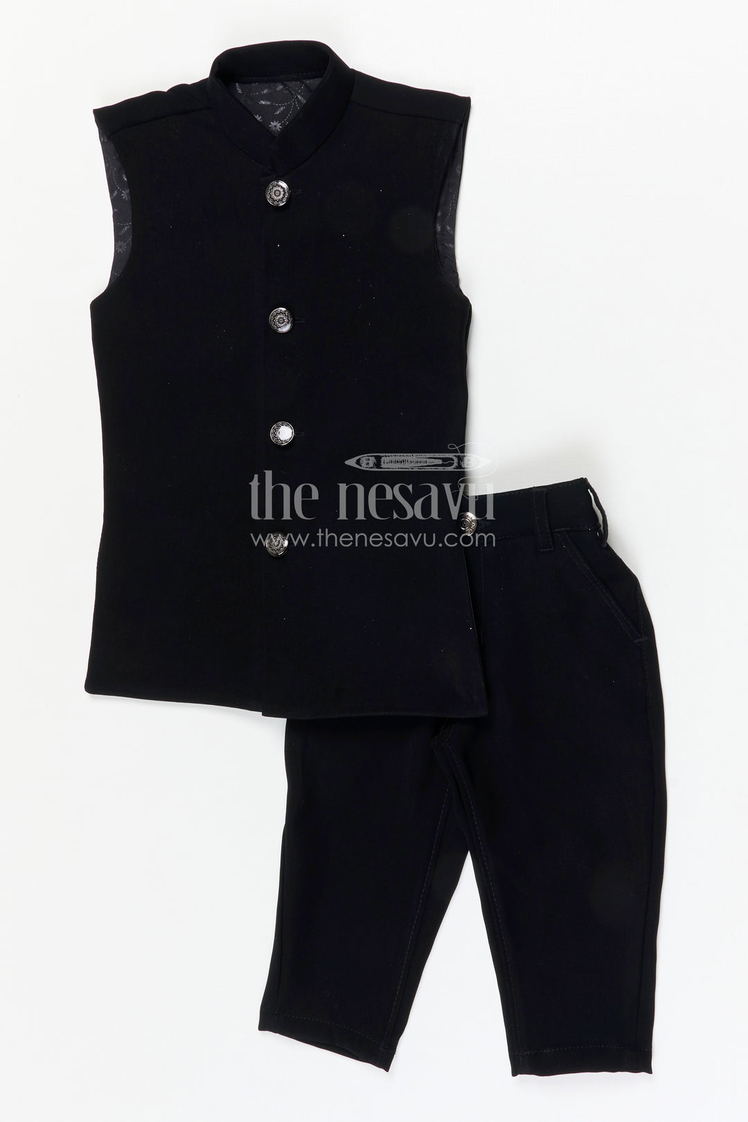 The Nesavu Boys Jacket Sets Boys Ethnic Jackets Set for Weddings and Festive Occasions Nesavu Nesavu boys viscose silk blend jacket set with velvet embroidered jacket for weddings and festive wear