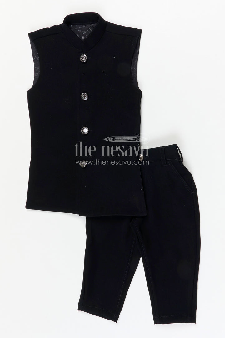 The Nesavu Boys Jacket Sets Boys Ethnic Jackets Set for Weddings and Festive Occasions Nesavu Nesavu boys viscose silk blend jacket set with velvet embroidered jacket for weddings and festive wear