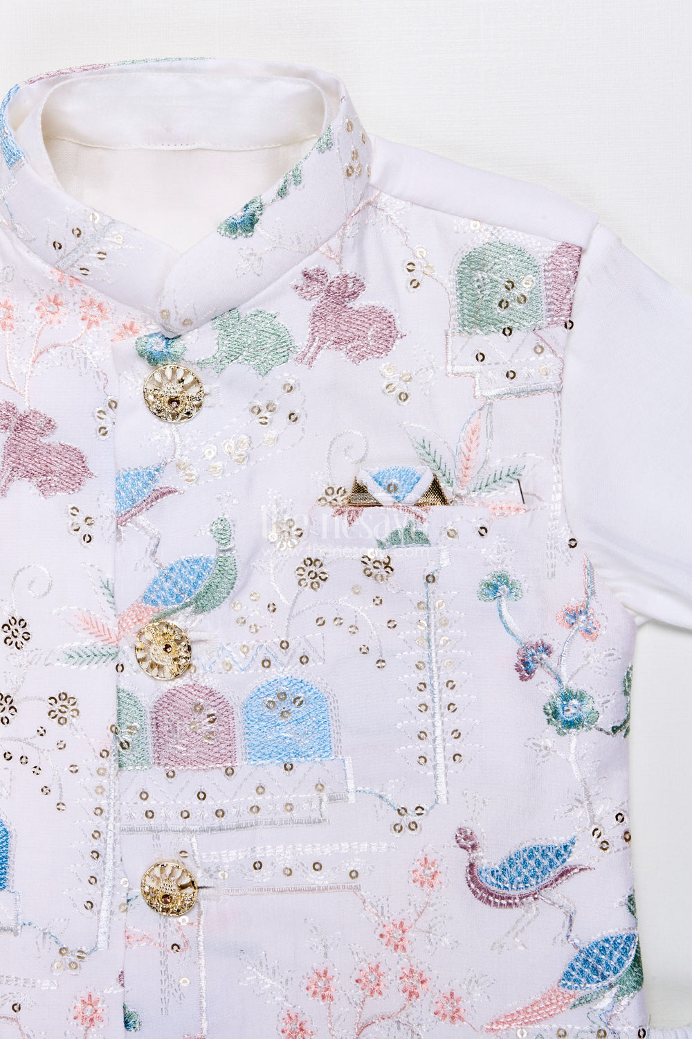 The Nesavu Boys Jacket Sets Boys Ethnic Kurta Jacket Set with Embroidery for Weddings and Family Events Nesavu Nesavu boys kurta jacket set embroidery silk blend festive outfit weddings special occasions