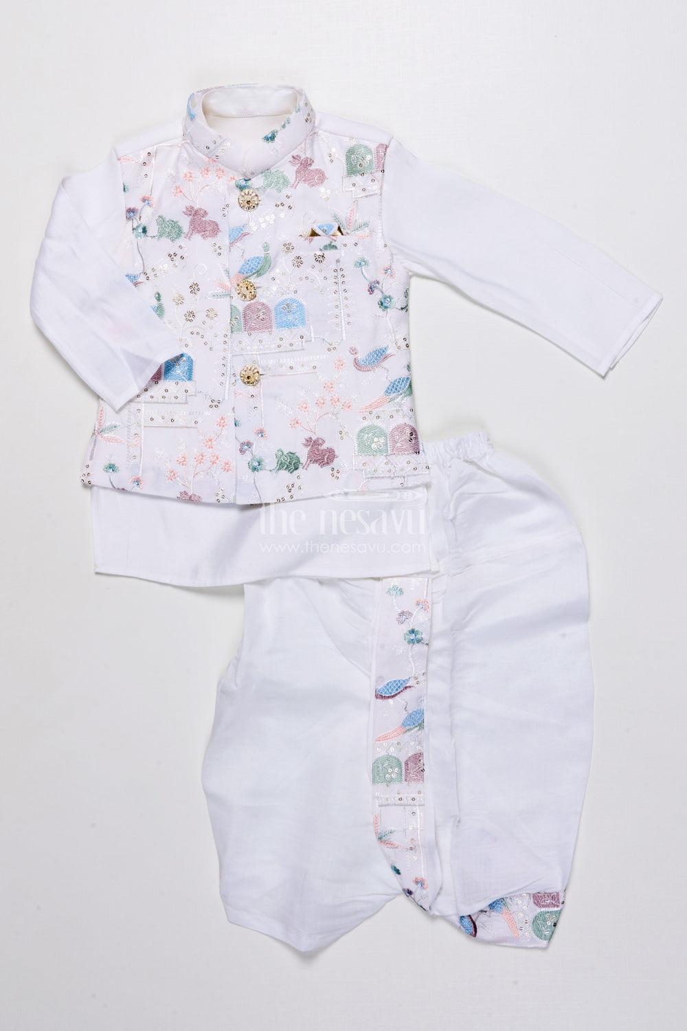 The Nesavu Boys Jacket Sets Boys Ethnic Kurta Jacket Set with Embroidery for Weddings and Family Events Nesavu Nesavu boys kurta jacket set embroidery silk blend festive outfit weddings special occasions