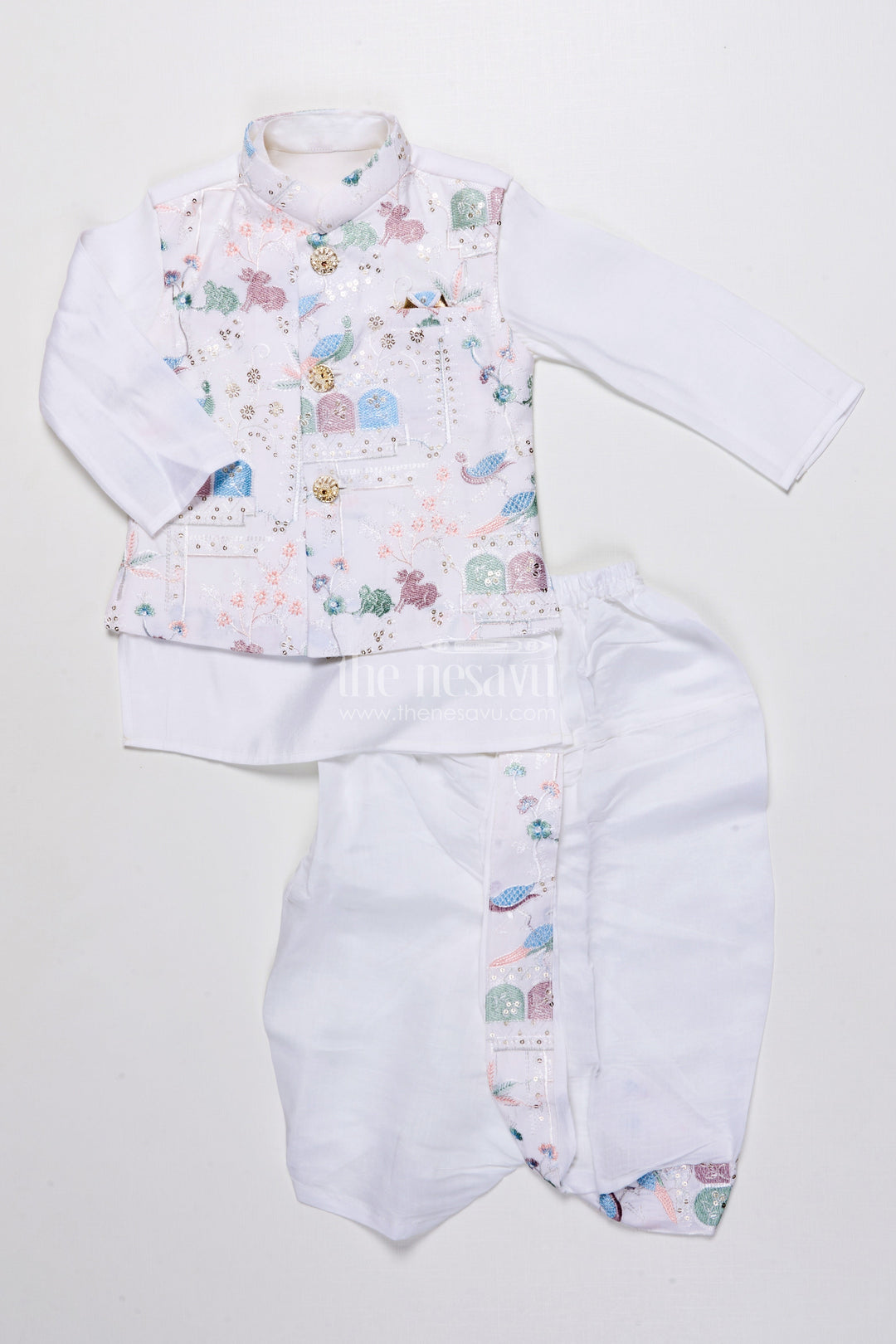 The Nesavu Boys Jacket Sets Boys Ethnic Kurta Jacket Set with Embroidery for Weddings and Family Events Nesavu Nesavu boys kurta jacket set embroidery silk blend festive outfit weddings special occasions