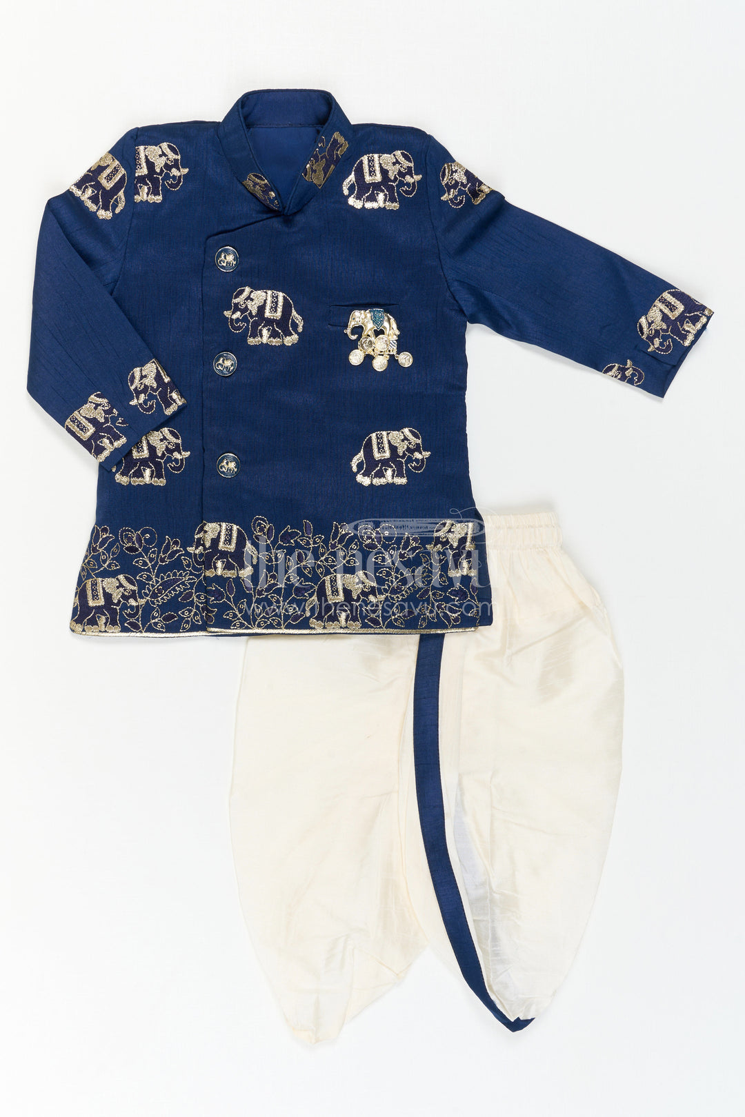 The Nesavu Boys Kurtha Set Boys Ethnic Kurta Set for Traditional Festival Dressing Nesavu 14 (6M) / Blue / Viscose BES1017B-14 Nesavu Boys Embroidered Ethnic Kurta Set With Dhoti Pants For Festive Family Functions