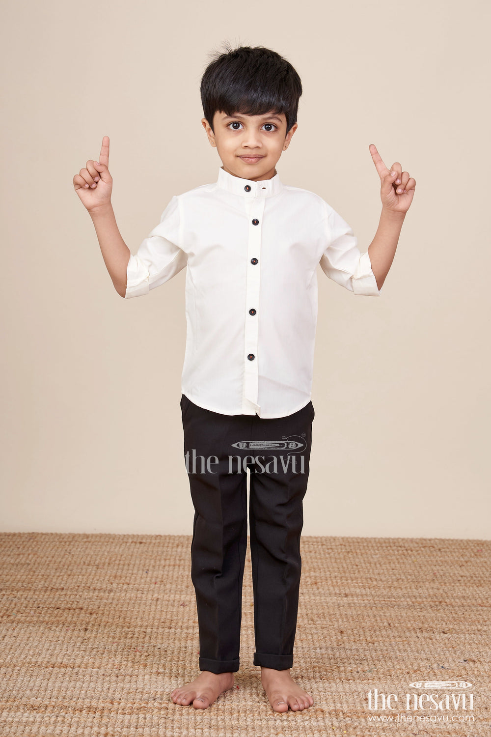 The Nesavu Boys Casual Set Boys Ethnic Outfit with Printed Nehru Jacket and Cotton Pants Nesavu Nesavu boys ethnic cotton outfit printed jacket shirt weddings functions