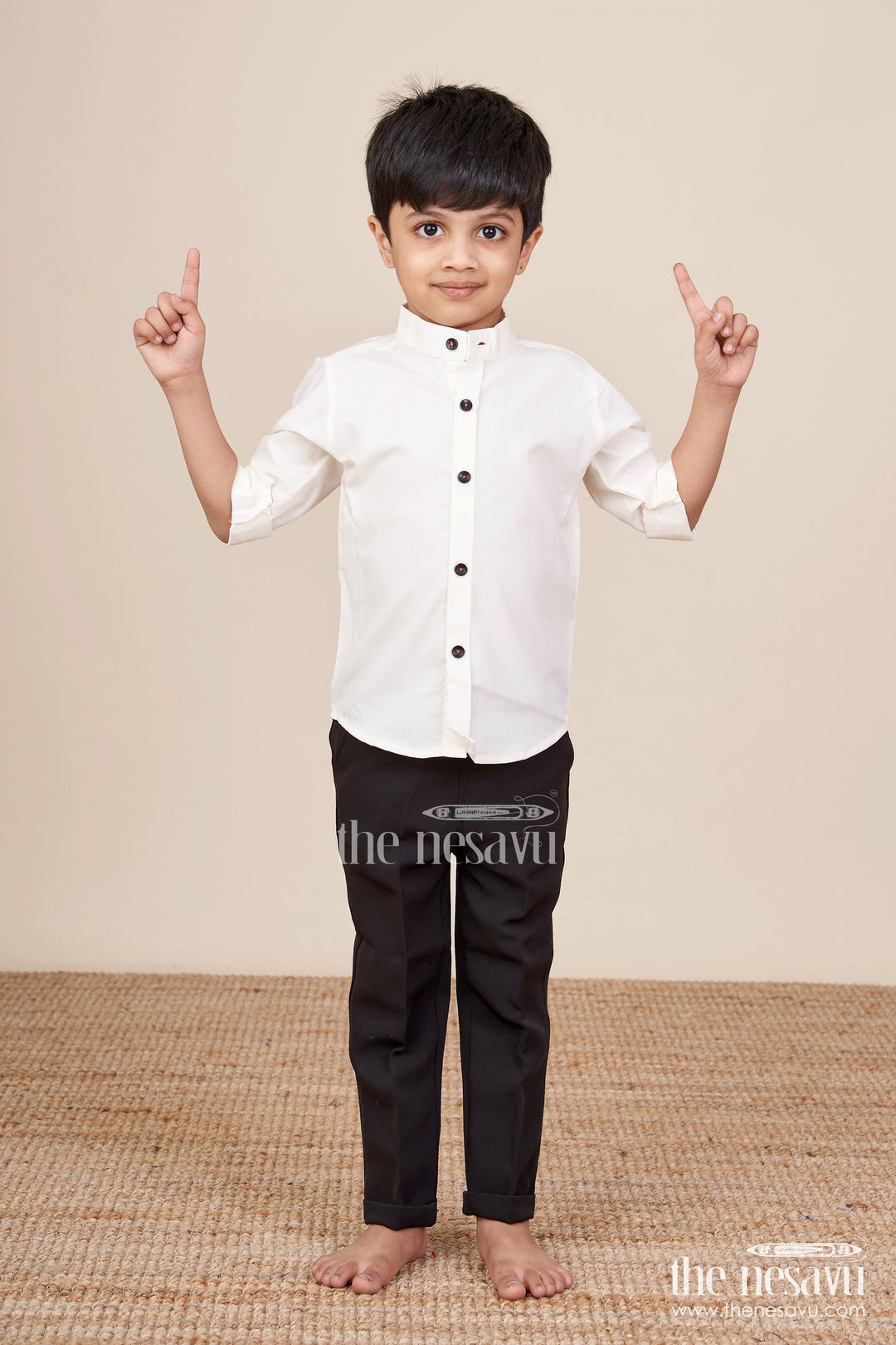 The Nesavu Boys Casual Set Boys Ethnic Outfit with Printed Nehru Jacket and Cotton Pants Nesavu Nesavu boys ethnic cotton outfit printed jacket shirt weddings functions