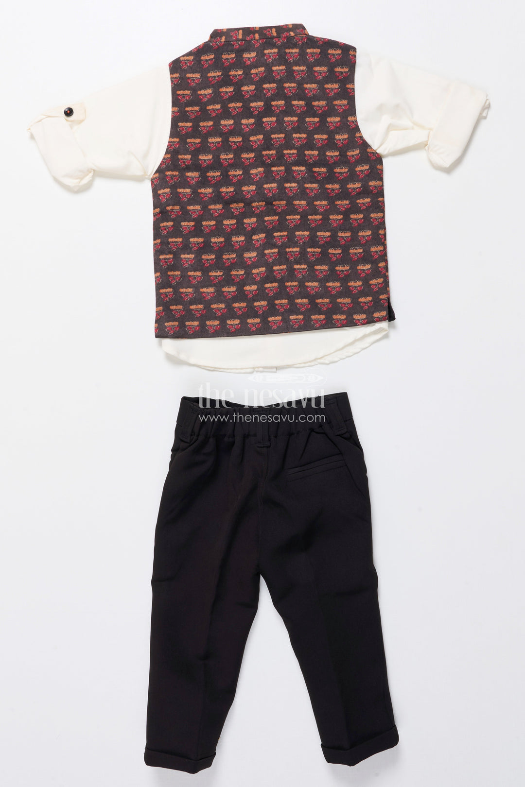 The Nesavu Boys Casual Set Boys Ethnic Outfit with Printed Nehru Jacket and Cotton Pants Nesavu Nesavu boys ethnic cotton outfit printed jacket shirt weddings functions