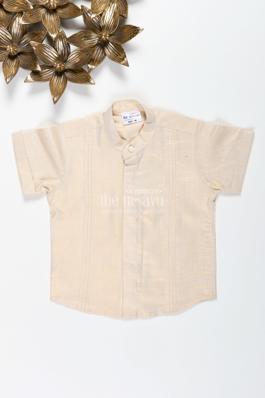 The Nesavu Boys Cotton Shirt Boys Ethnic Shirt for Traditional Functions and Weddings Nesavu 16 (1Y) / Gold BS303E-16 Nesavu Toddler Boys Ethnic Shirt Cotton Tissue Ideal Weddings Traditional Events