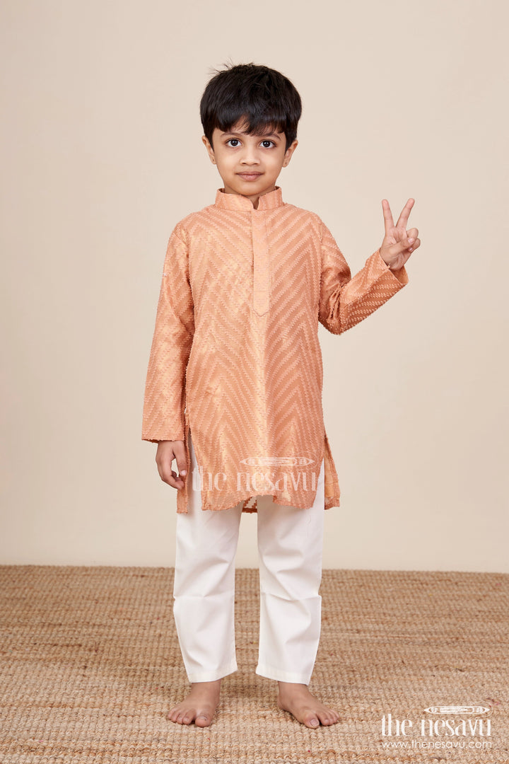 The Nesavu Boys Kurtha Set Boys Ethnic Silk Kurta Set for Festive and Cultural Events Nesavu 18 (2Y) / Peach BES758B-18 Nesavu boys silk blend ethnic kurta set churidar festive cultural occasions