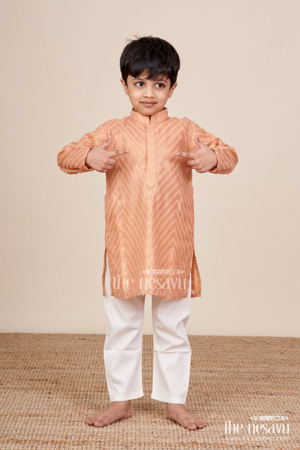 The Nesavu Boys Kurtha Set Boys Ethnic Silk Kurta Set for Festive and Cultural Events Nesavu Nesavu boys silk blend ethnic kurta set churidar festive cultural occasions