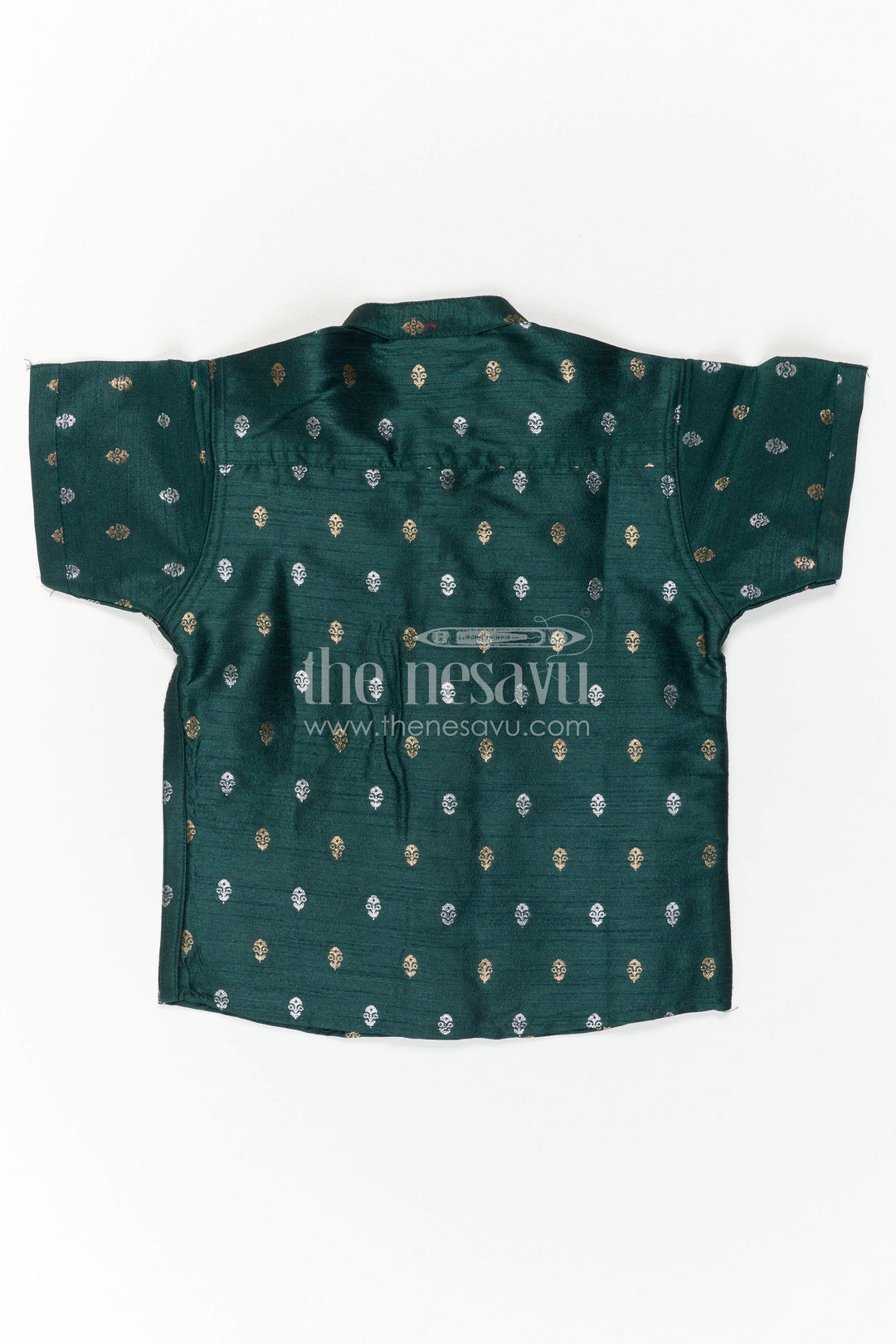 The Nesavu Boys Silk Shirt Boys Ethnic Silk Shirt for Festive Traditions and Temple Celebrations Nesavu Nesavu Boys Raw Silk Shirt With Jacquard Butta Weave For Festive Traditions And Weddings