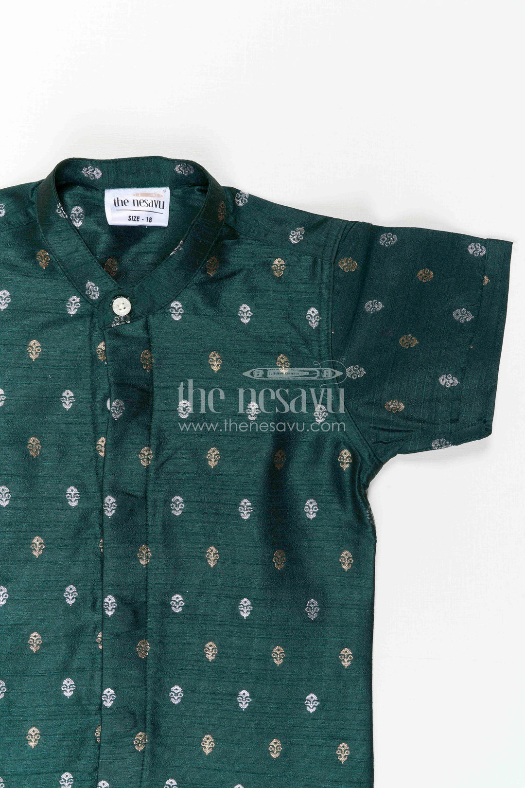 The Nesavu Boys Silk Shirt Boys Ethnic Silk Shirt for Festive Traditions and Temple Celebrations Nesavu Nesavu Boys Raw Silk Shirt With Jacquard Butta Weave For Festive Traditions And Weddings