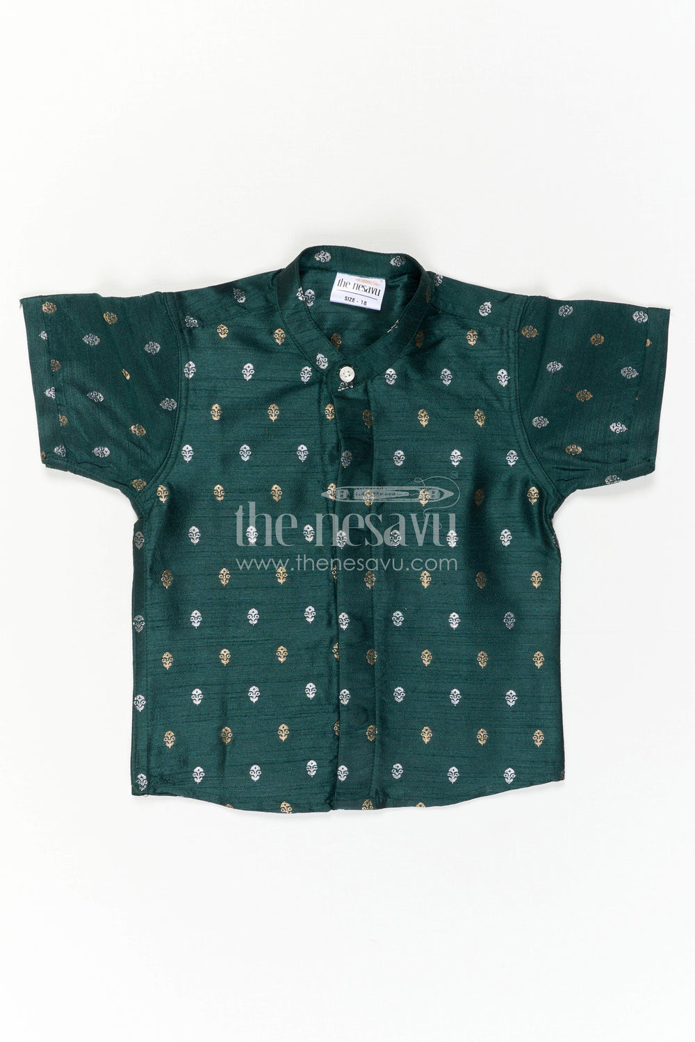 The Nesavu Boys Silk Shirt Boys Ethnic Silk Shirt for Festive Traditions and Temple Celebrations Nesavu Nesavu Boys Raw Silk Shirt With Jacquard Butta Weave For Festive Traditions And Weddings