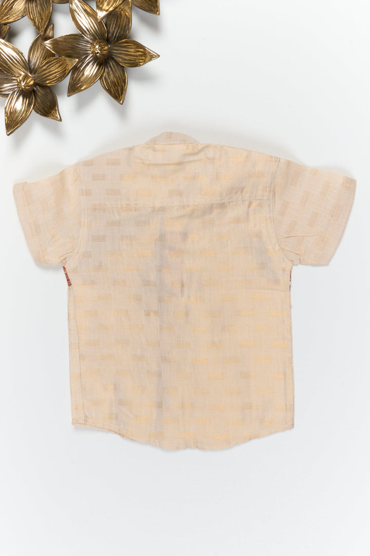 The Nesavu Boys Silk Shirt Boys Ethnic Silk Shirt with Banarasi Detailing for Special Occasions Nesavu Nesavu boys silk shirt with Banarasi border in cotton tissue for weddings and special celebrations