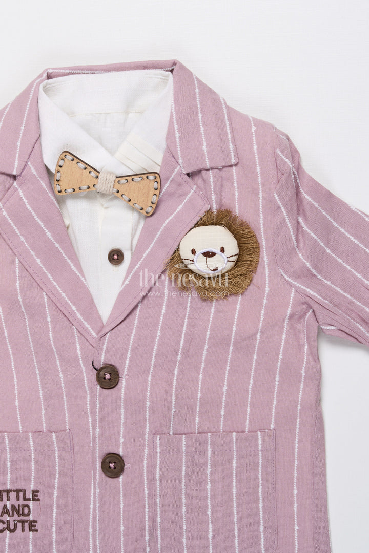 The Nesavu Boys Blazer Set Boys Festive Blazer Set with Jacquard Stripes and Bow Tie Detail Nesavu Nesavu boys jacquard blazer suit set bow tie  formal party outfit