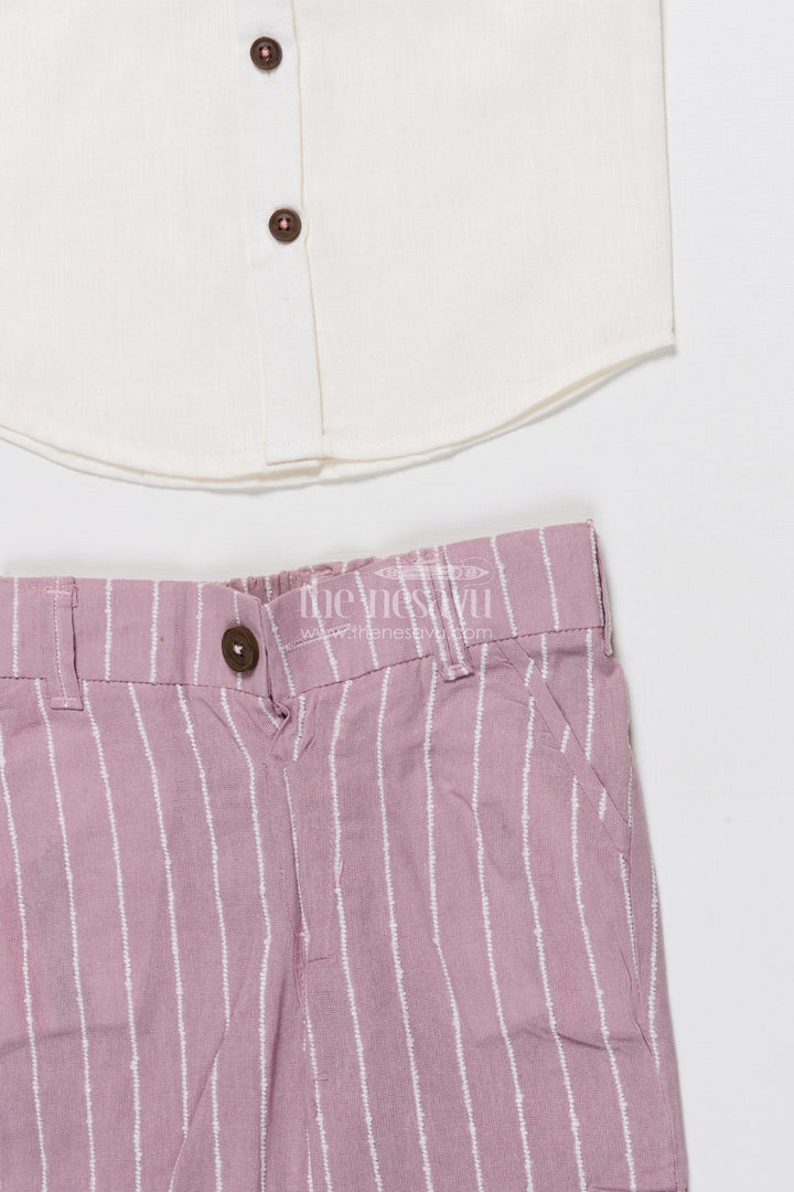 The Nesavu Boys Blazer Set Boys Festive Blazer Set with Jacquard Stripes and Bow Tie Detail Nesavu Nesavu boys jacquard blazer suit set bow tie  formal party outfit