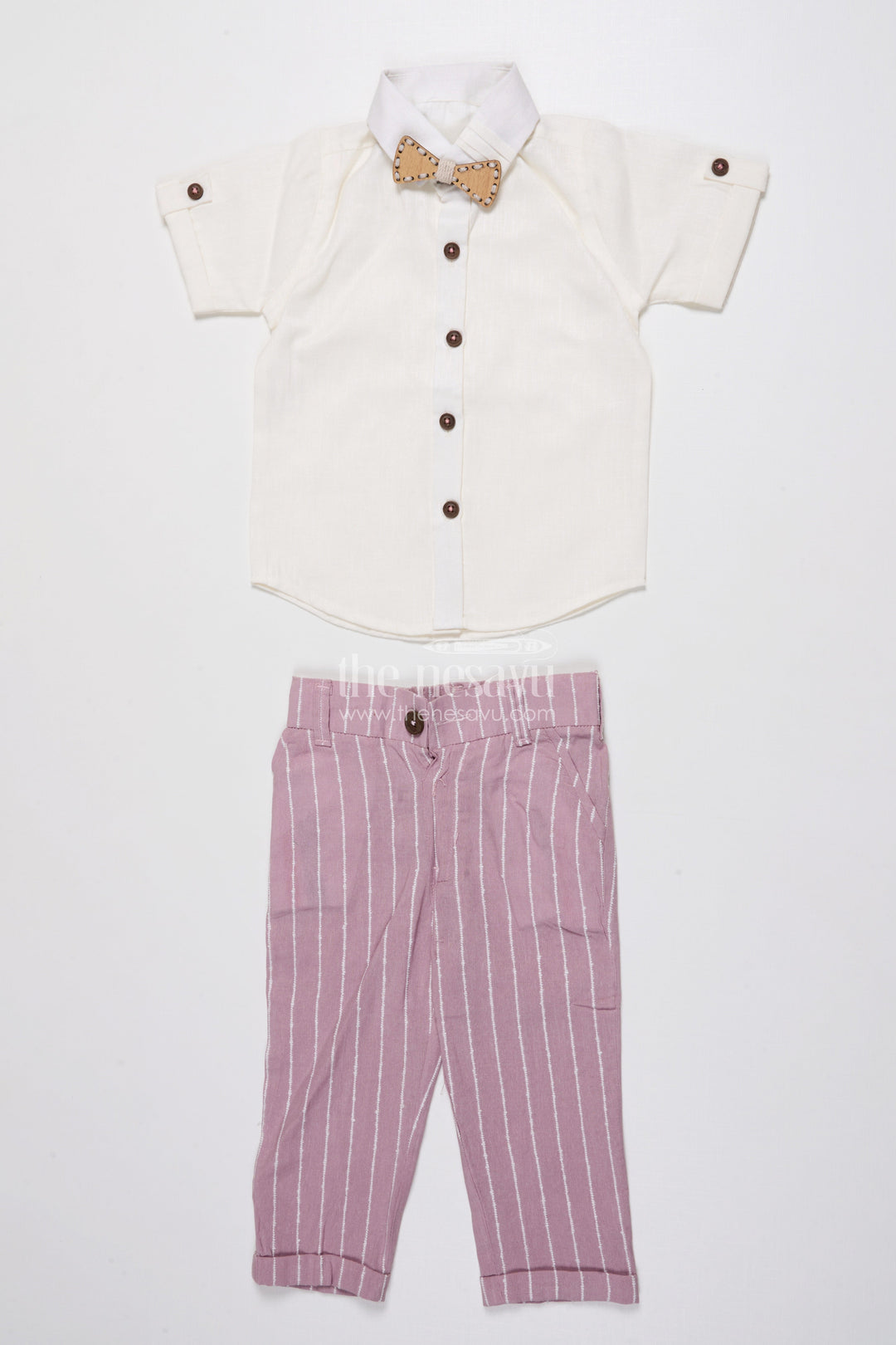 The Nesavu Boys Blazer Set Boys Festive Blazer Set with Jacquard Stripes and Bow Tie Detail Nesavu Nesavu boys jacquard blazer suit set bow tie  formal party outfit