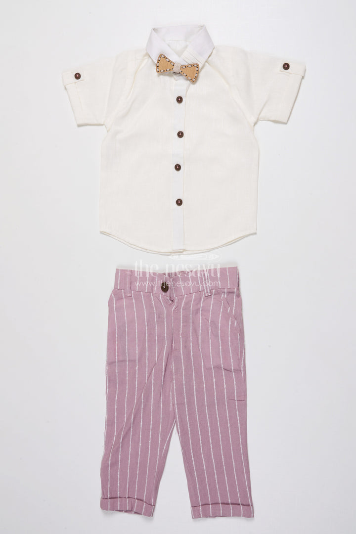 The Nesavu Boys Blazer Set Boys Festive Blazer Set with Jacquard Stripes and Bow Tie Detail Nesavu Nesavu boys jacquard blazer suit set bow tie  formal party outfit