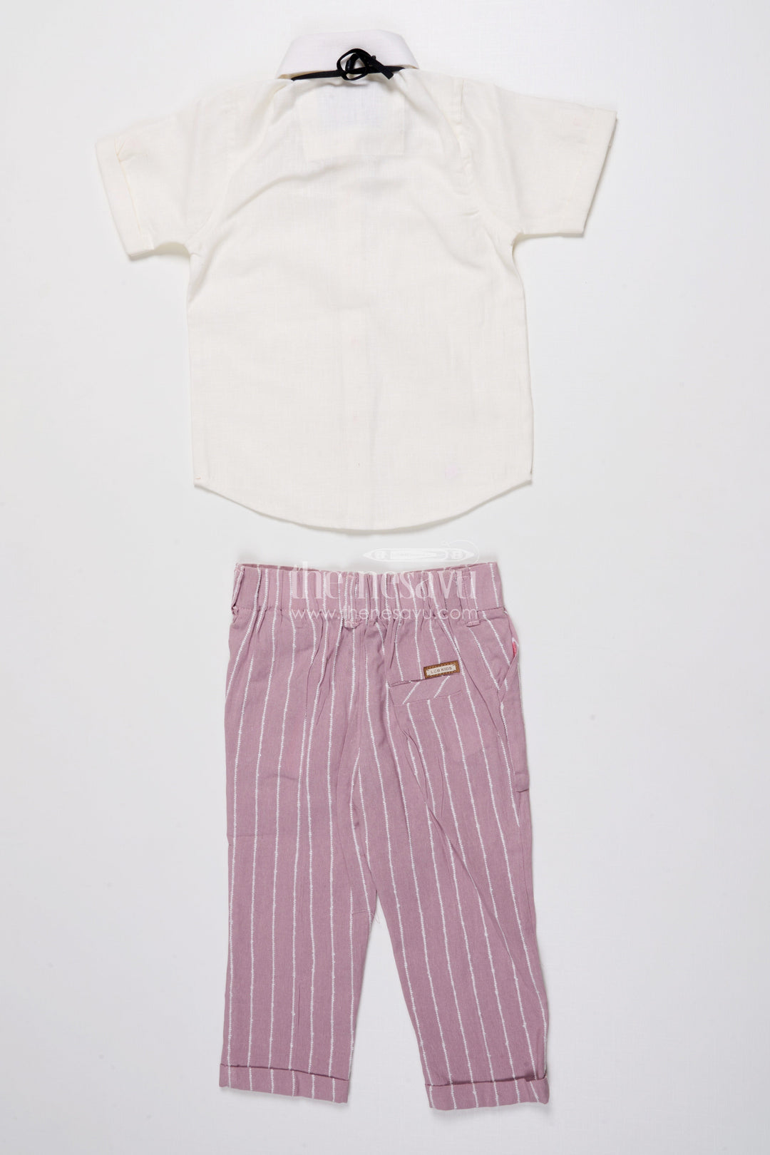 The Nesavu Boys Blazer Set Boys Festive Blazer Set with Jacquard Stripes and Bow Tie Detail Nesavu Nesavu boys jacquard blazer suit set bow tie  formal party outfit