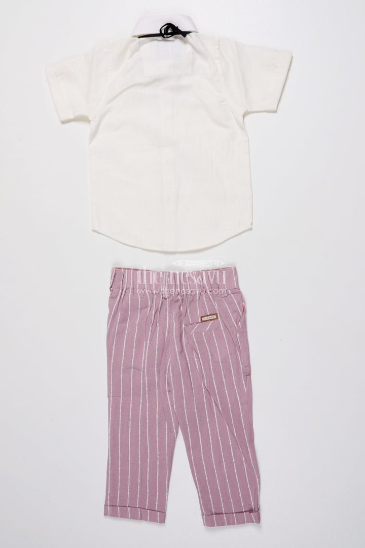 The Nesavu Boys Blazer Set Boys Festive Blazer Set with Jacquard Stripes and Bow Tie Detail Nesavu Nesavu boys jacquard blazer suit set bow tie  formal party outfit