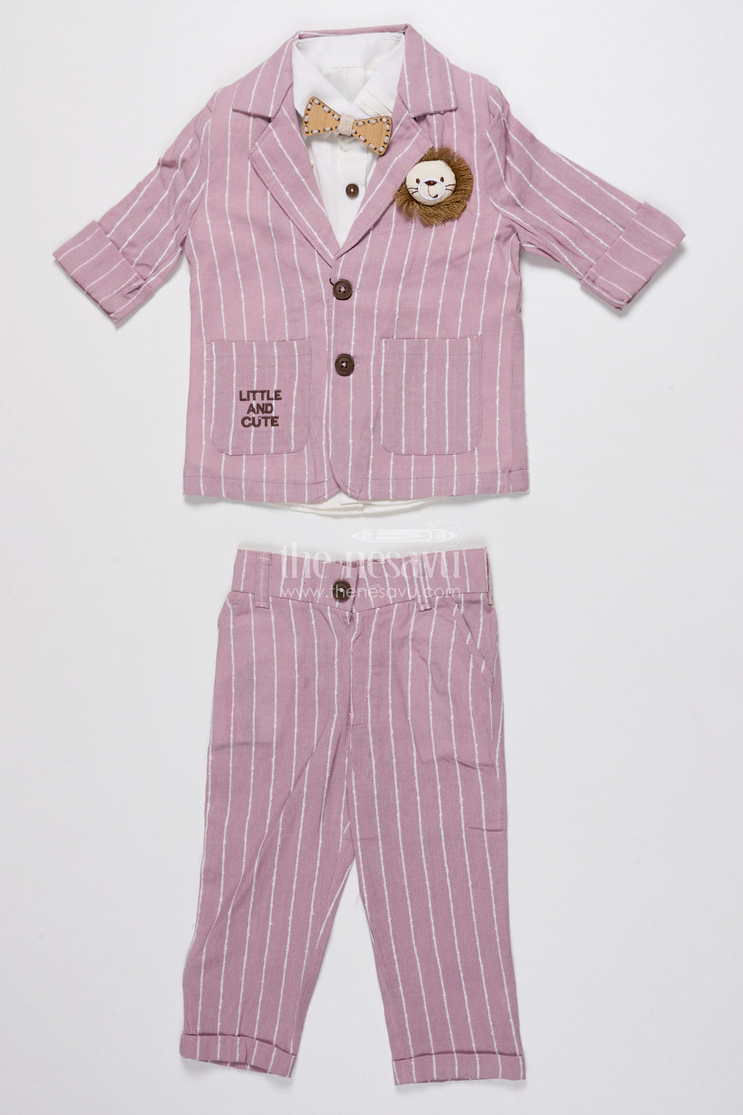 The Nesavu Boys Blazer Set Boys Festive Blazer Set with Jacquard Stripes and Bow Tie Detail Nesavu Nesavu boys jacquard blazer suit set bow tie  formal party outfit