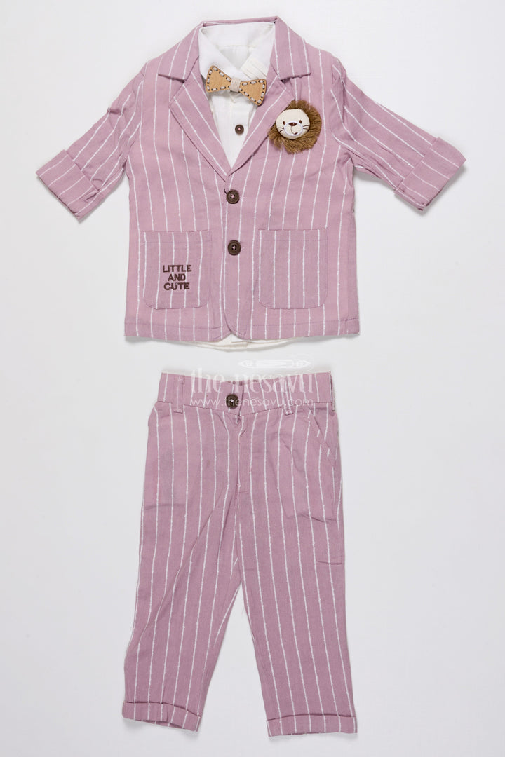 The Nesavu Boys Blazer Set Boys Festive Blazer Set with Jacquard Stripes and Bow Tie Detail Nesavu Nesavu boys jacquard blazer suit set bow tie  formal party outfit