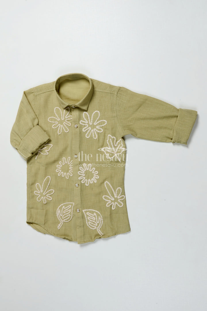The Nesavu Boys Cotton Shirt Boys Festive Cotton Shirt with Embroidery for School Events and Family Gatherings Nesavu 26 (6Y) / Green BS359C-26 Nesavu boys festive embroidered shirt soft cotton blend perfect ethnic school wear family events