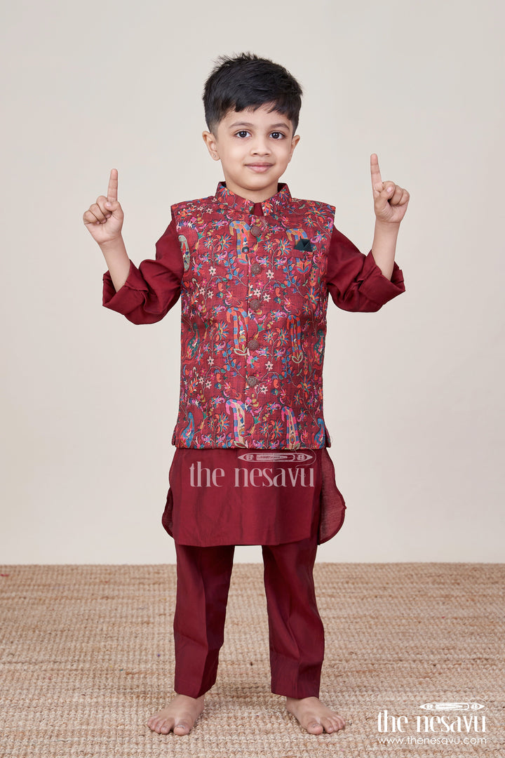 The Nesavu Boys Jacket Sets Boys Festive Jacket Set for Weddings and Special Occasions Nesavu Nesavu boys ethnic jacket set digital print weddings festive family occasions