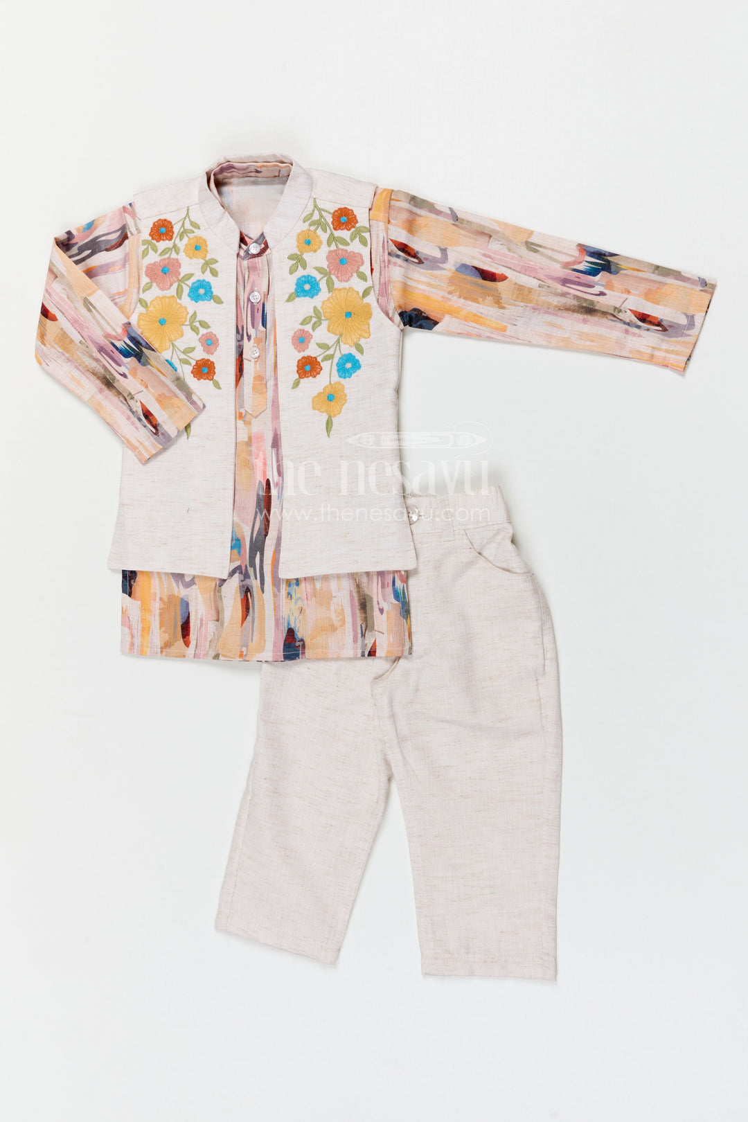 The Nesavu Boys Jacket Sets Boys Festive Jacket Set for Weddings and Traditional Celebrations Nesavu Nesavu boys cotton jacket set with digital print jacket for weddings festive celebrations and events