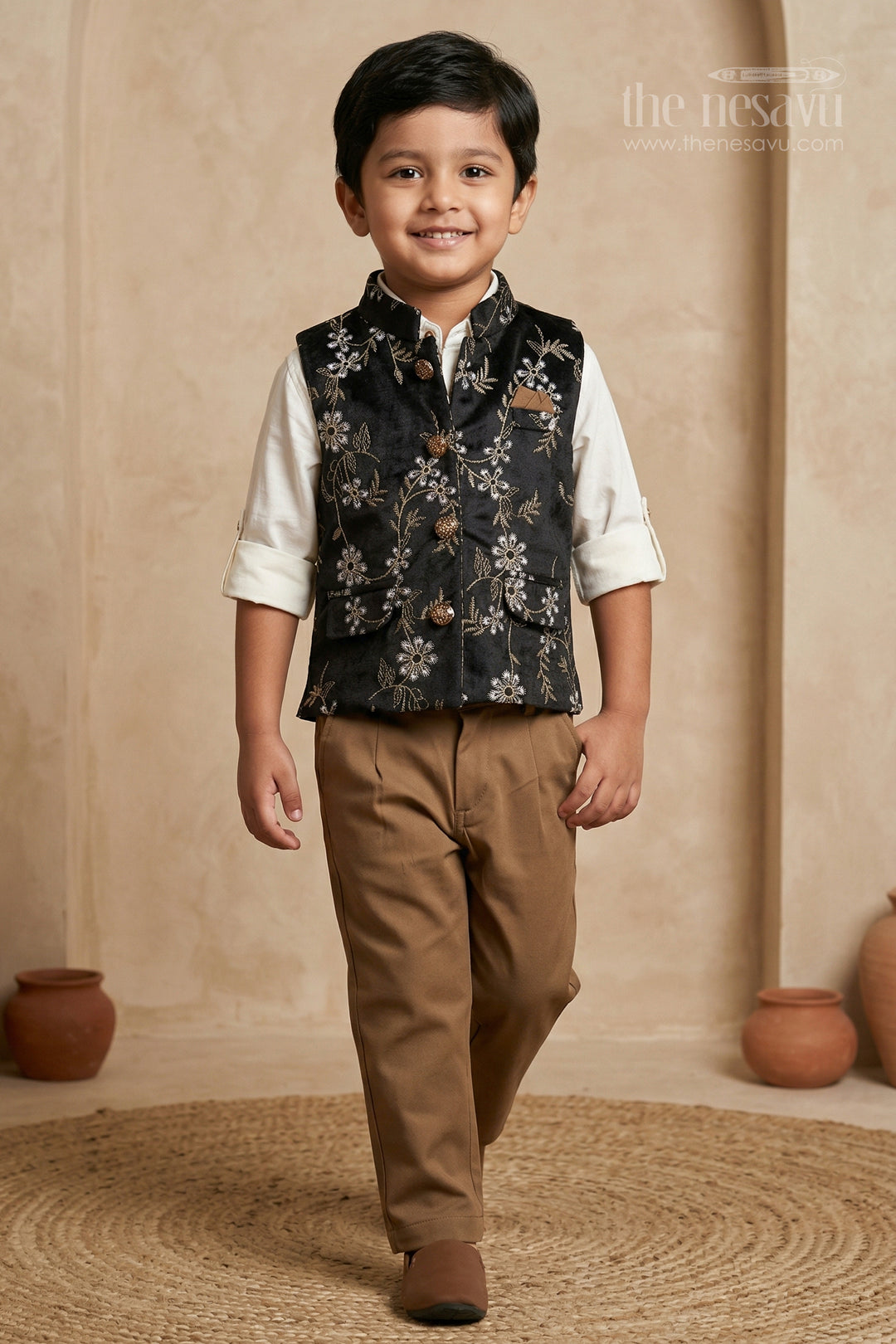 The Nesavu Boys Jacket Sets Boys Festive Jacket Set for Weddings Nesavu Nesavu boys cotton cambric embroidered jacket set for weddings festive celebrations and special events