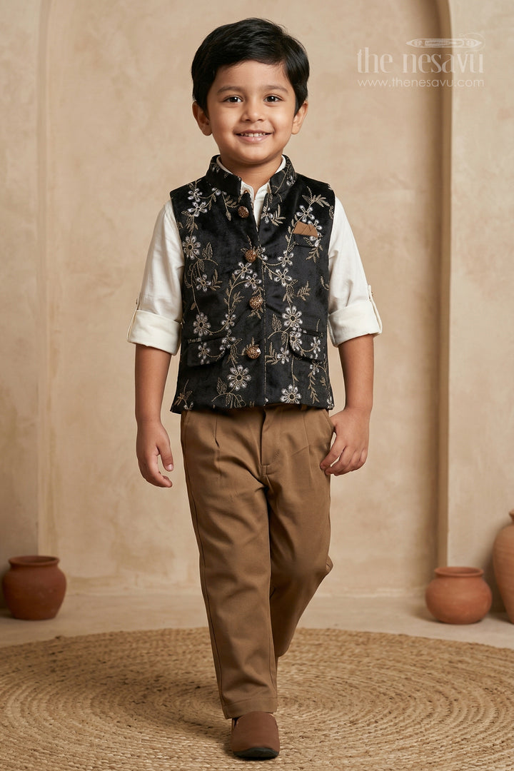 The Nesavu Boys Jacket Sets Boys Festive Jacket Set for Weddings Nesavu Nesavu boys cotton cambric embroidered jacket set for weddings festive celebrations and special events