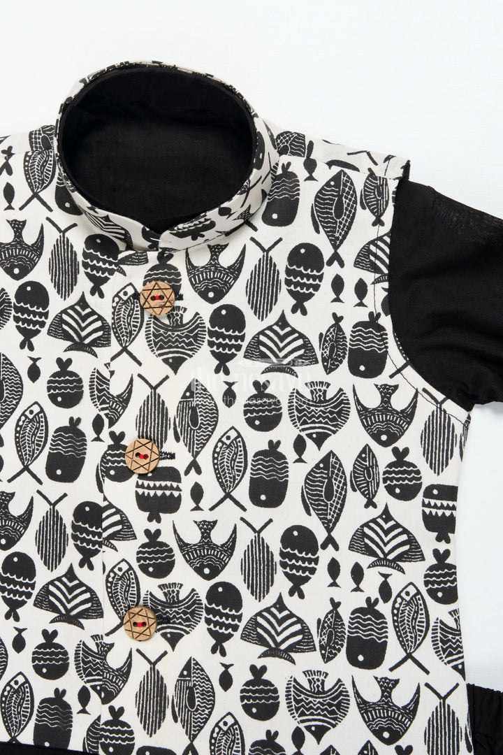 The Nesavu Boys Jacket Sets Boys Festive Jacket Set with Digital Print for Weddings and Birthdays Nesavu Nesavu boys silk blend festive jacket set digital print birthday ethnic celebrations