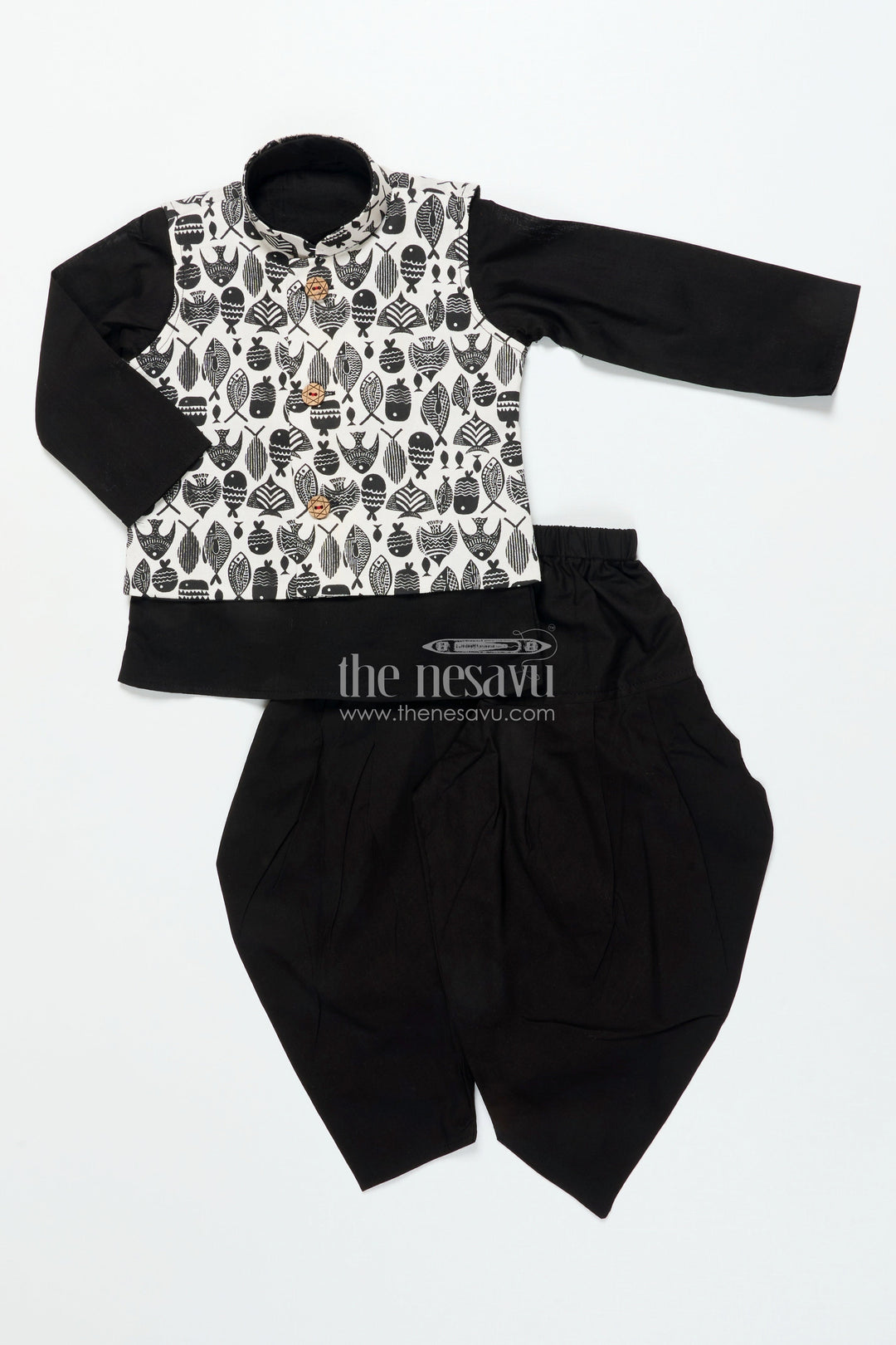 The Nesavu Boys Jacket Sets Boys Festive Jacket Set with Digital Print for Weddings and Birthdays Nesavu Nesavu boys silk blend festive jacket set digital print birthday ethnic celebrations