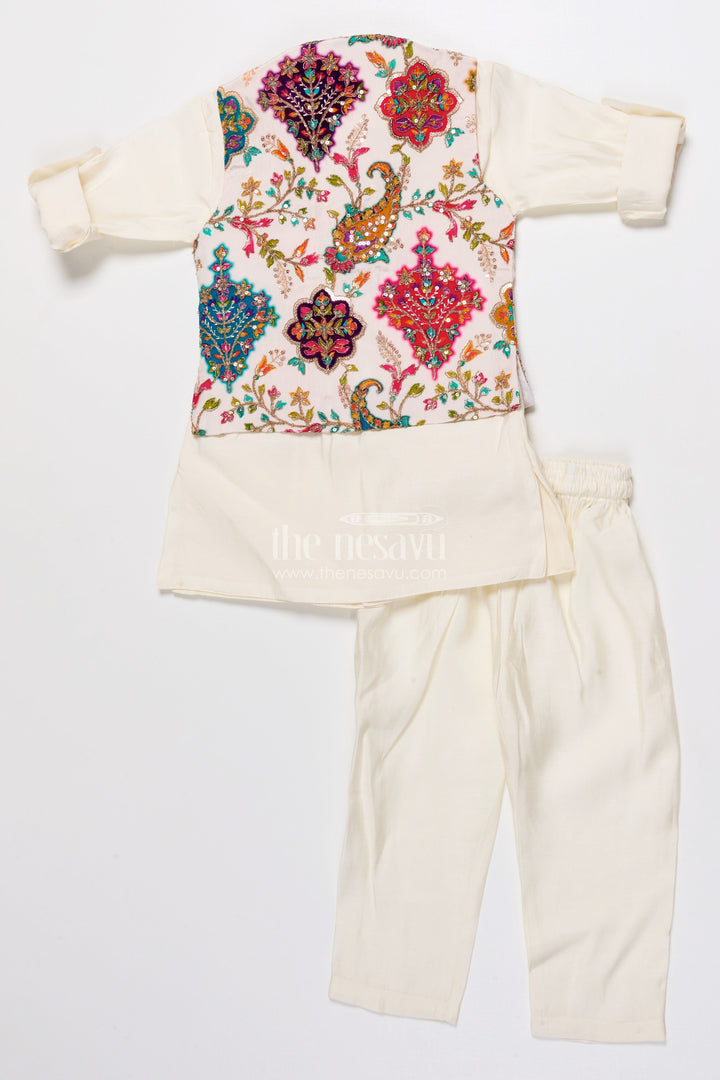 The Nesavu Boys Jacket Sets Boys Festive Jacket Set with Embroidered Details for Weddings and Parties Nesavu Nesavu boys embroidered festive jacket set muslin silk weddings family celebrations