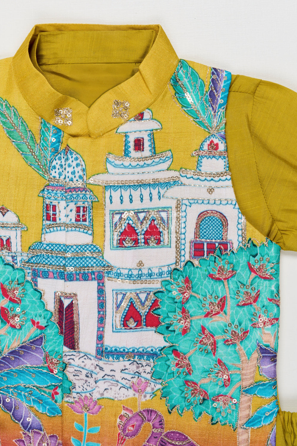 The Nesavu Boys Jacket Sets Boys Festive Jacket Set with Embroidered Digital Print for Weddings Nesavu Nesavu boys ethnic jacket set embroidered digital print weddings festive functions