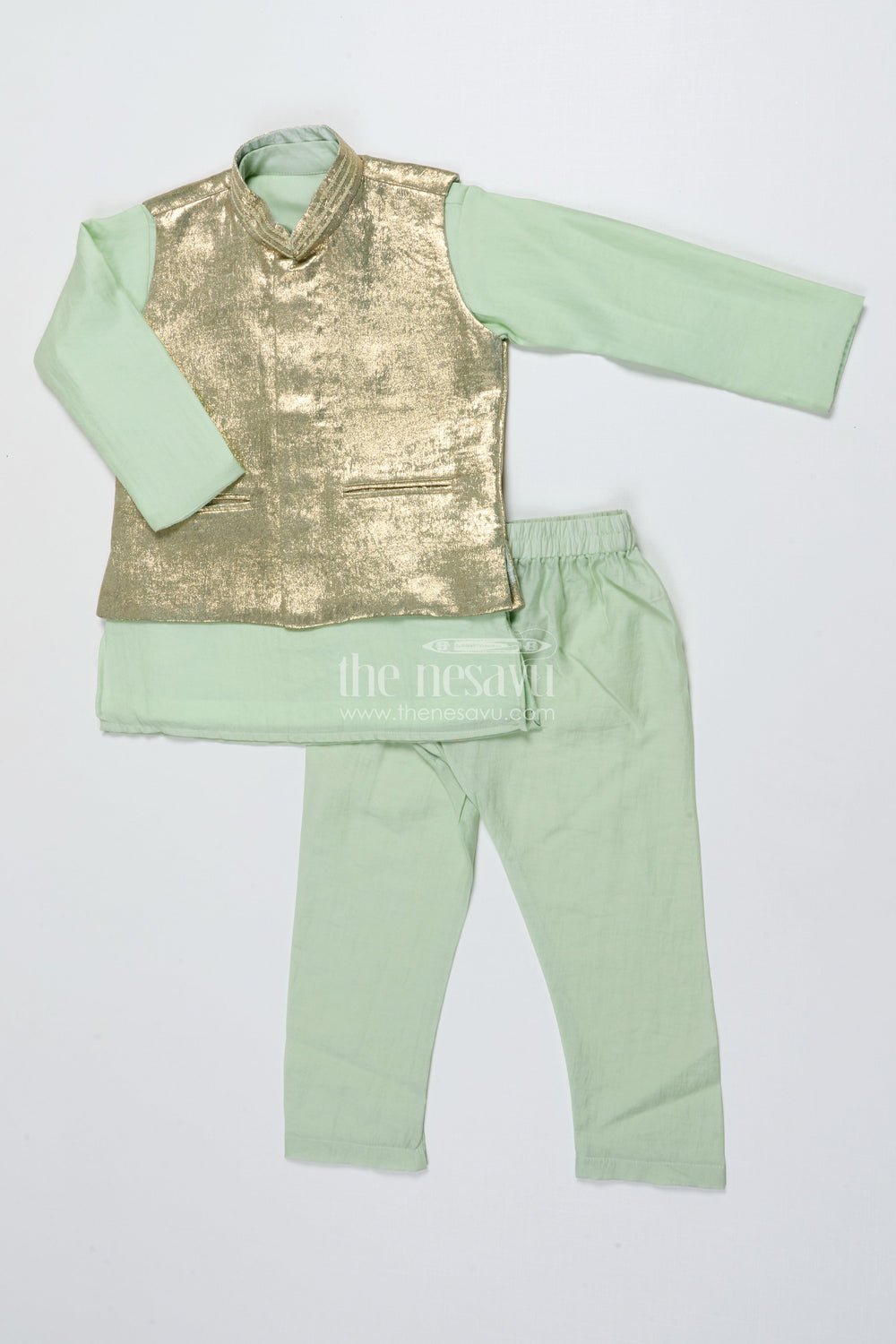 The Nesavu Boys Jacket Sets Boys Festive Jacket Set with Sequin Embroidery for Special Occasions Nesavu 18 (2Y) / Green BES751A-18 Nesavu boys festive jacket set sequin embroidery weddings traditional celebrations