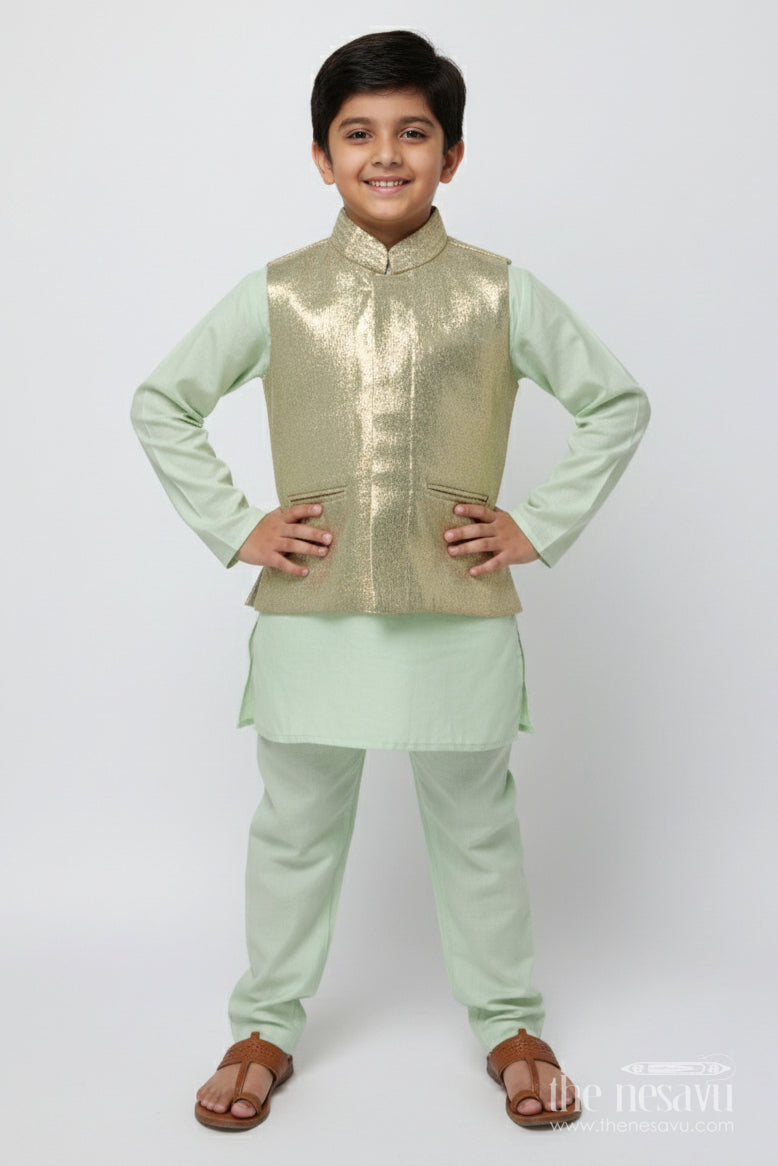 The Nesavu Boys Jacket Sets Boys Festive Jacket Set with Sequin Embroidery for Special Occasions Nesavu 18 (2Y) / Green BES751A-18 Nesavu boys festive jacket set sequin embroidery weddings traditional celebrations