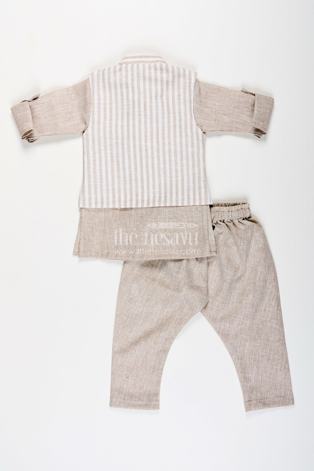 The Nesavu Boys Jacket Sets Boys Festive Jacket Set with Striped Cotton Nehru Jacket Nesavu Nesavu boys cotton jacket set striped Nehru jacket  traditional festive wear