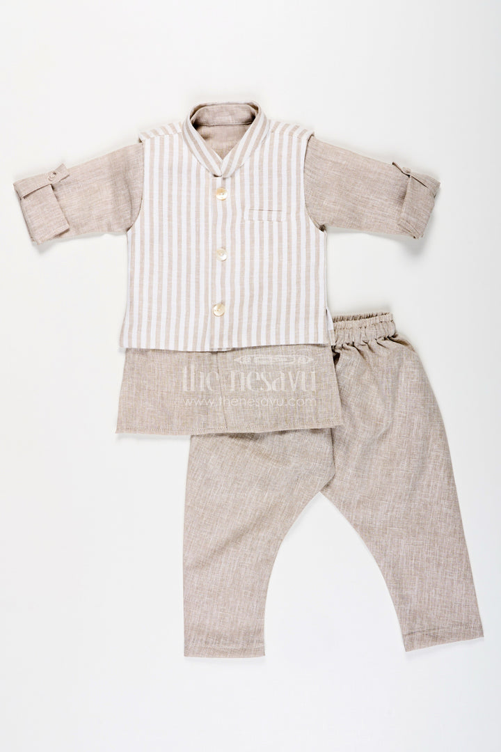 The Nesavu Boys Jacket Sets Boys Festive Jacket Set with Striped Cotton Nehru Jacket Nesavu Nesavu boys cotton jacket set striped Nehru jacket  traditional festive wear