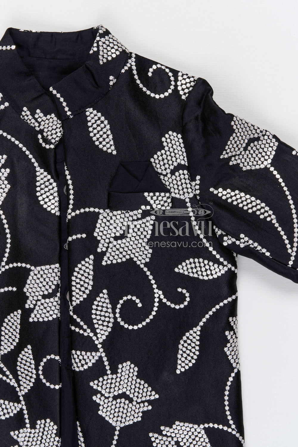 The Nesavu Boys Jacket Sets Boys Festive Kurta Jacket Set for Weddings and Celebrations Nesavu Nesavu boys silk cotton embroidered kurta jacket set for weddings festive celebrations and family occasions