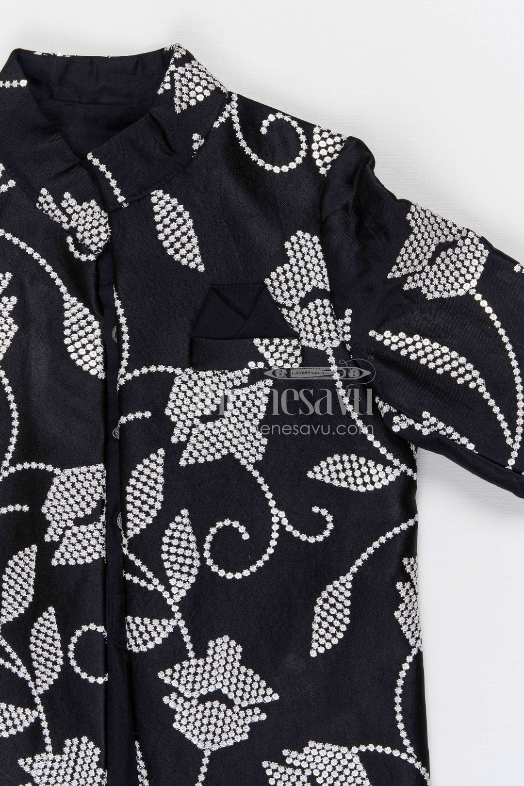 The Nesavu Boys Jacket Sets Boys Festive Kurta Jacket Set for Weddings and Celebrations Nesavu Nesavu boys silk cotton embroidered kurta jacket set for weddings festive celebrations and family occasions