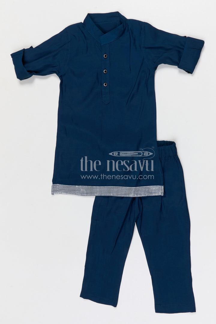 The Nesavu Boys Jacket Sets Boys Festive Kurta Jacket Set for Weddings and Special Occasions Nesavu Nesavu boys silk cotton embroidered kurta jacket set for festive occasions weddings and celebrations