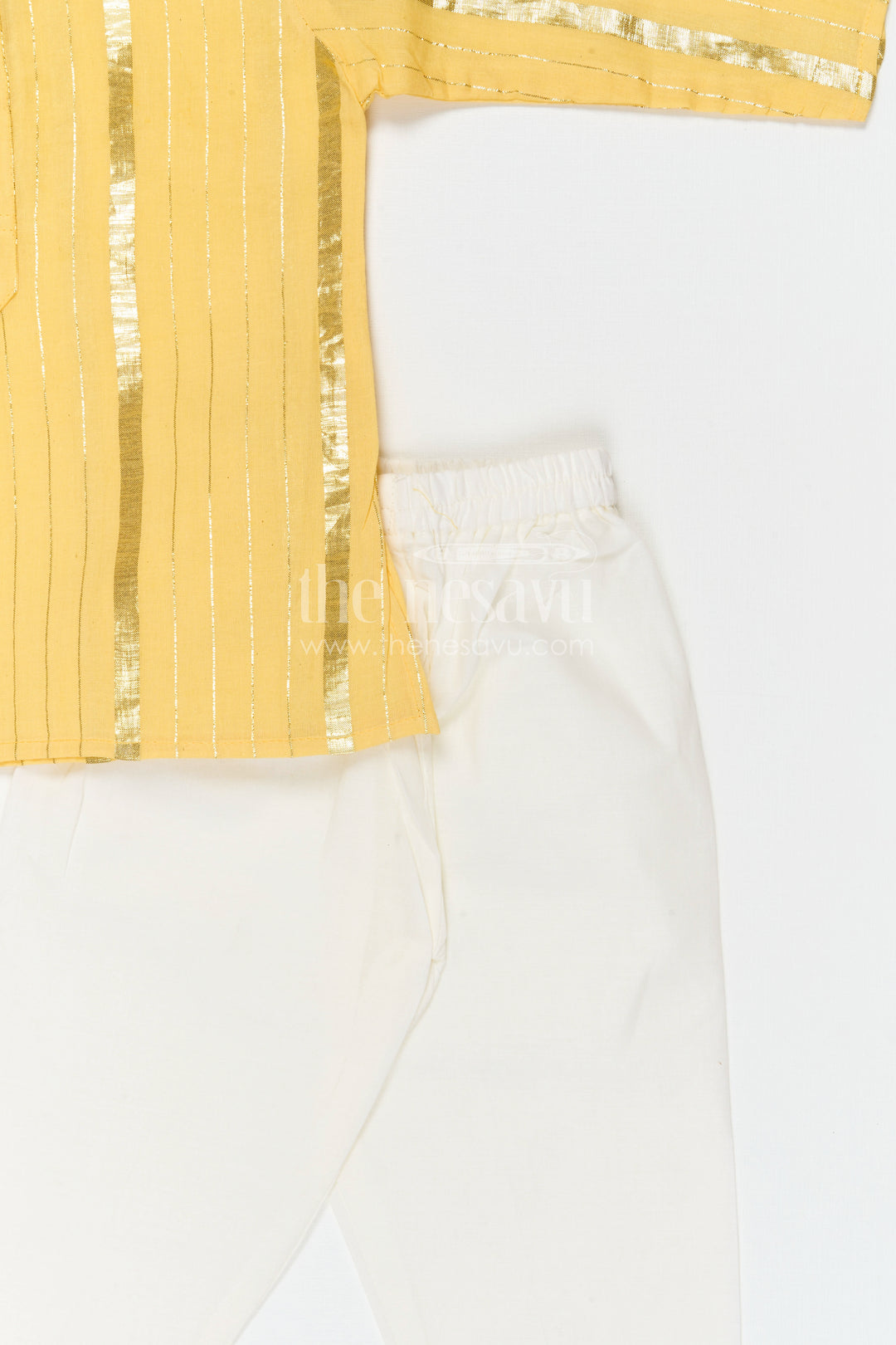 The Nesavu Boys Kurtha Set Boys Festive Kurta Set for Celebrations and Temple Functions Nesavu Nesavu boys cotton kurta set with lurax zari for festive occasions and temple celebrations