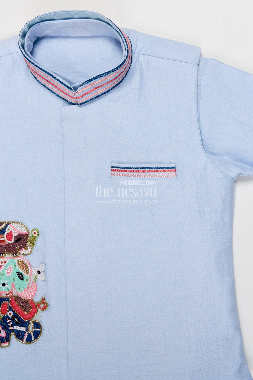 The Nesavu Boys Jacket Sets Boys Festive Kurta Set with Patch Embroidery for Ethnic Day and Pujas Nesavu Nesavu boys ethnic cotton kurta set designer patch festive school days family pujas