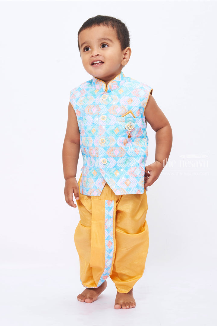 The Nesavu Boys Dothi Set Boys Festive Kurta with Dhoti Pants - Traditional Elegance Reimagined Nesavu 12 (3M) / Blue / Silk Blend BES490B-12 Traditional Dhoti Kurta for Boys | Festive Sherwani Set with Dhoti Pants | The Nesavu