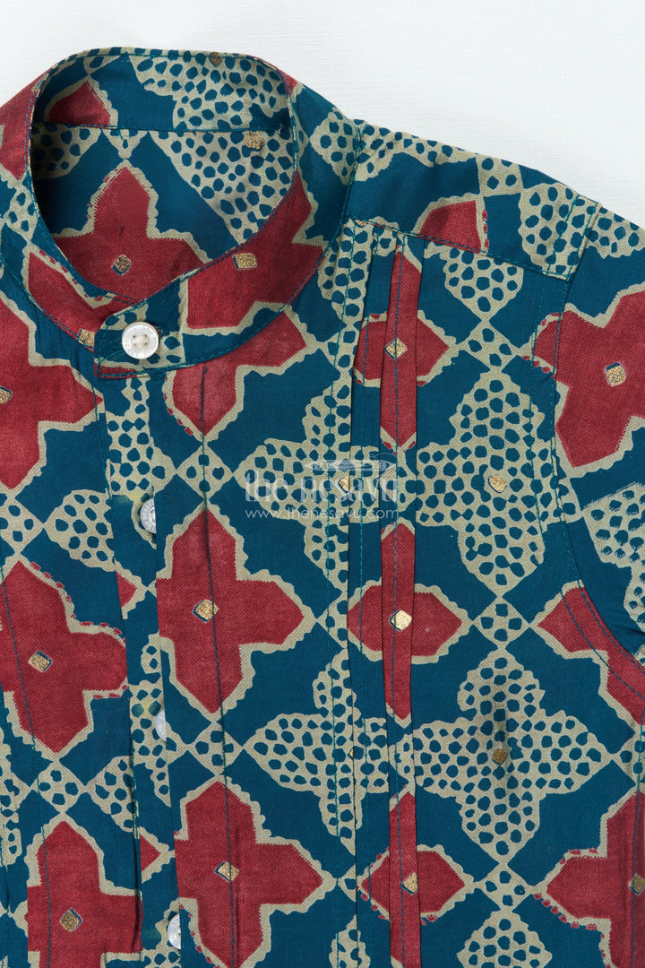 The Nesavu Boys Cotton Shirt Boys Festive Printed Shirt for Ethnic Day and Casual Functions Nesavu Nesavu boys digital printed modal silk shirt ethnic day school events festive wear