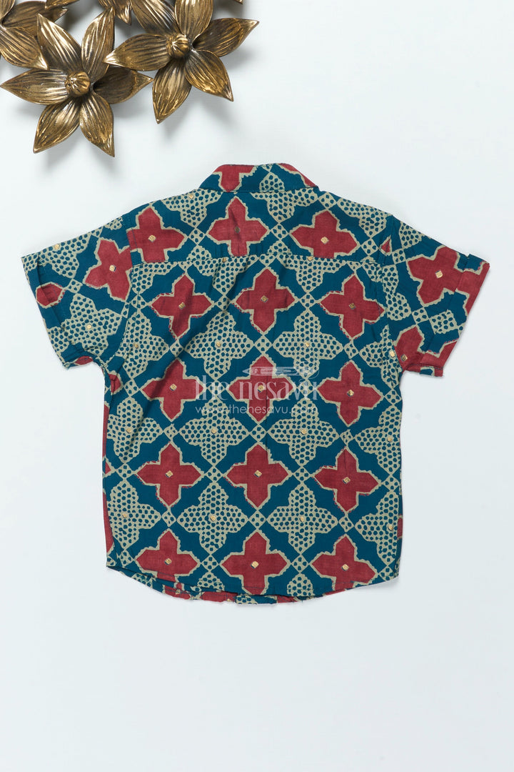 The Nesavu Boys Cotton Shirt Boys Festive Printed Shirt for Ethnic Day and Casual Functions Nesavu Nesavu boys digital printed modal silk shirt ethnic day school events festive wear