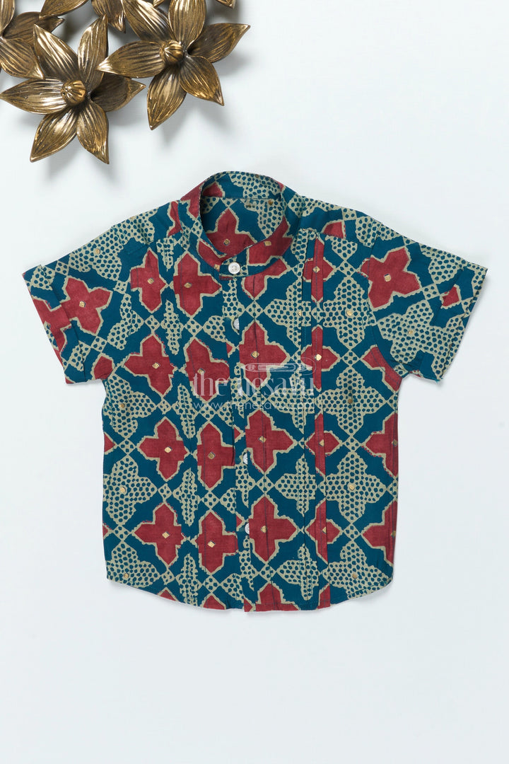 The Nesavu Boys Cotton Shirt Boys Festive Printed Shirt for Ethnic Day and Casual Functions Nesavu Nesavu boys digital printed modal silk shirt ethnic day school events festive wear