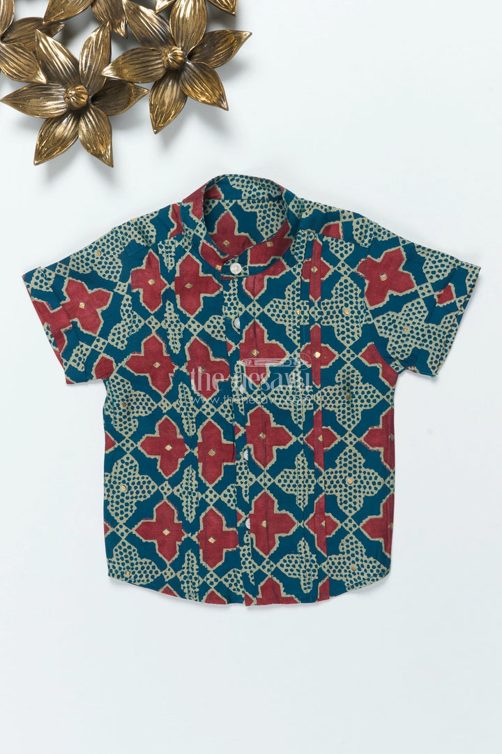 The Nesavu Boys Cotton Shirt Boys Festive Printed Shirt for Ethnic Day and Casual Functions Nesavu Nesavu boys digital printed modal silk shirt ethnic day school events festive wear
