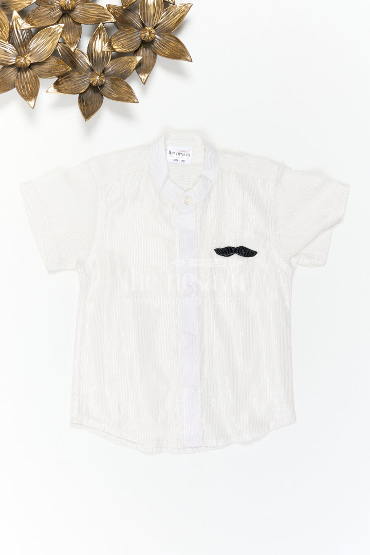 The Nesavu Boys Cotton Shirt Boys Festive Shirt for Celebration Photos Nesavu 16 (1Y) / White / Lurex BS510A-16 Nesavu Boys Festive Shirt For Celebration Photos With Lurex Zari Cotton And Moustache Applique
